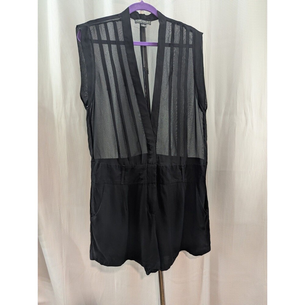 Forever 21+ Plus Sheer Romper Black Women's Shorts 1x Jumpsuit (E03)
